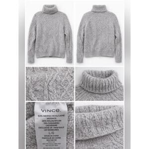 Vince Cable Knit Turtleneck Sweater Large Gray Merino Wool Cashmere Blend Pullov